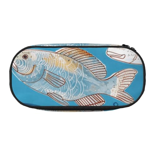 Federmäppchen mit Flamingo-Aufdruck aus Oxford-Stoff mit geräumigem Design für Schule, Büro, Reisen – Mehrzweck-Schreibwaren und Make-up-Tasche, fisch, Einheitsgröße, Schulranzen von DENMER