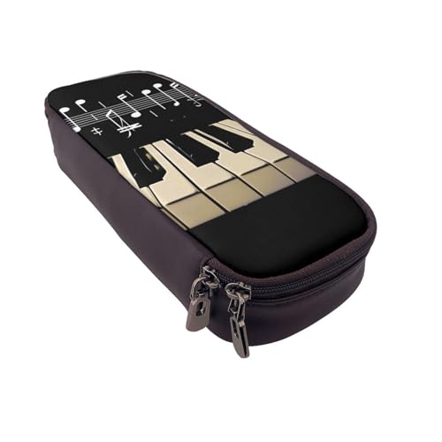 Federmäppchen mit Flamingo-Muster, Leder, multifunktionaler Organizer für Schule, Büro und Reisen, Klaviertasten mit Musiknote, Einheitsgröße, Schulranzen von DENMER