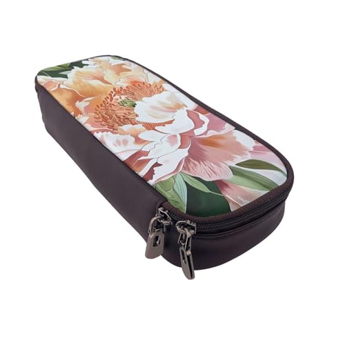 Federmäppchen mit Flamingo-Muster, Leder, multifunktionaler Organizer für Schule, Büro und Reisen, Pfirsich Pfingstrose, Einheitsgröße, Schulranzen von DENMER