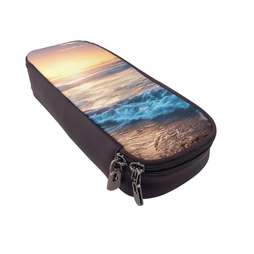 Federmäppchen mit Flamingo-Muster, Leder, multifunktionaler Organizer für Schule, Büro und Reisen, Sonnenaufgang, Einheitsgröße, Schulranzen von DENMER