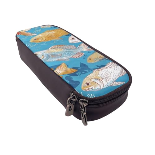 Federmäppchen mit Flamingo-Muster, Leder, multifunktionaler Organizer für Schule, Büro und Reisen, fisch, Einheitsgröße, Schulranzen von DENMER