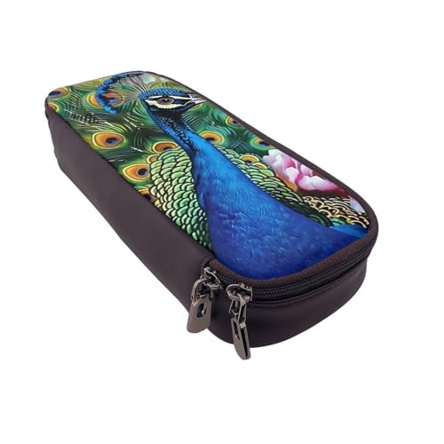 Federmäppchen mit Flamingo-Muster, Leder, multifunktionaler Organizer für Schule, Büro und Reisen, pfau, Einheitsgröße, Schulranzen von DENMER