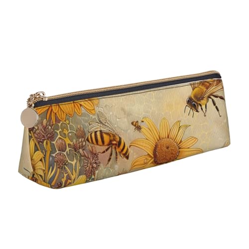 Federmäppchen mit Fußball-Druck, niedlicher Schreibwaren-Organizer, PVC-Leder, dreieckig, Make-up-Tasche, Stiftebeutel, Ländliche Honigbienen-Blumen, Einheitsgröße, Schulranzen von DENMER