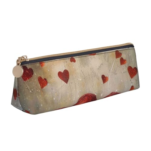 Federmäppchen mit Fußball-Druck, niedlicher Schreibwaren-Organizer, PVC-Leder, dreieckig, Make-up-Tasche, Stiftebeutel, Rote Herzen, Einheitsgröße, Schulranzen von DENMER