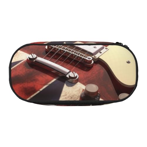 Federmäppchen mit Gitarren-Aufdruck aus Oxford-Stoff mit geräumigem Design für Schule, Büro, Reisen – Mehrzweck-Schreibwaren und Make-up-Tasche, Britische Gitarre, Einheitsgröße, Schulranzen von DENMER