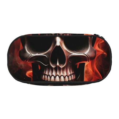 Federmäppchen mit Gitarren-Aufdruck aus Oxford-Stoff mit geräumigem Design für Schule, Büro, Reisen – Mehrzweck-Schreibwaren und Make-up-Tasche, Feuerschädel Rose, Einheitsgröße, Schulranzen von DENMER