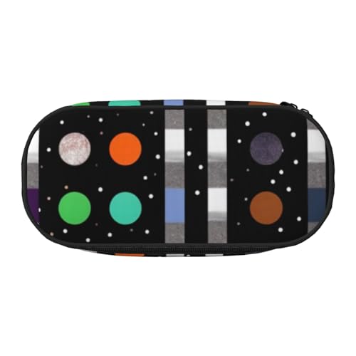 Federmäppchen mit Gitarren-Aufdruck aus Oxford-Stoff mit geräumigem Design für Schule, Büro, Reisen – Mehrzweck-Schreibwaren und Make-up-Tasche, Glitzer, Regenbogenfarben, gepunktet, gestreift von DENMER