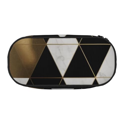 Federmäppchen mit Gitarren-Aufdruck aus Oxford-Stoff mit geräumigem Design für Schule, Büro, Reisen – Mehrzweck-Schreibwaren und Make-up-Tasche, Moderne, schwarz-weißgoldene Dreiecke., Einheitsgröße von DENMER