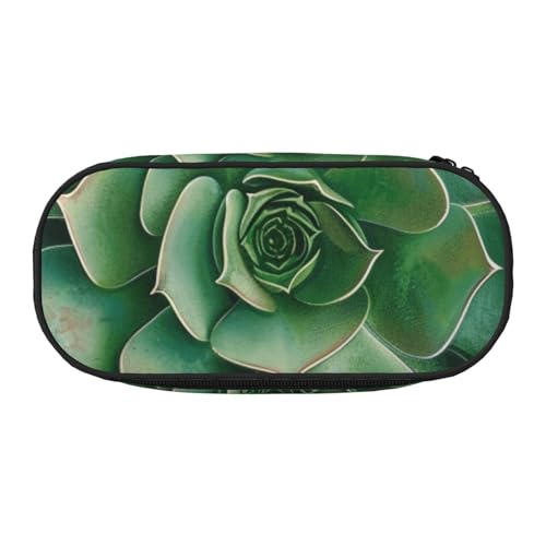 Federmäppchen mit Halloween-Totenkopf-Motiv, Oxford-Stoff, geräumiges Design für Schule, Büro, Reisen, Mehrzweck-Schreibwaren und Make-up-Tasche, Grüne Sukkulente, Einheitsgröße, Schulranzen von DENMER