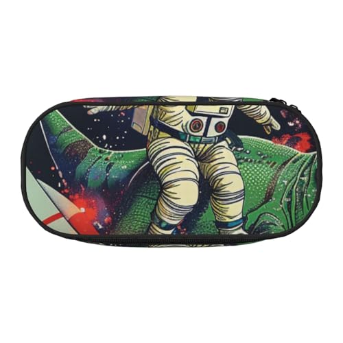 Federmäppchen mit Halloween-Totenkopf-Motiv, Oxford-Stoff, geräumiges Design für Schule, Büro, Reisen, Mehrzweck-Schreibwaren und Make-up-Tasche, Lustiger Astronauten-Dinosaurier-Rakete, Einheitsgröße von DENMER