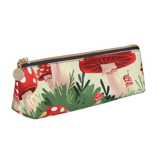 Federmäppchen mit Kompass und alter Weltkarte, bedrucktes Reißverschluss-Federmäppchen, niedlicher Schreibwaren-Organizer, PVC-Leder, Dreiecks-Make-up-Tasche, Stiftebeutel, Cartoon Pilze von DENMER