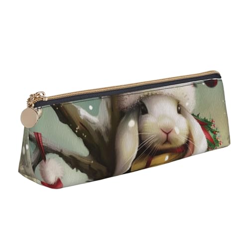 Federmäppchen mit Kompass und alter Weltkarte, bedrucktes Reißverschluss-Federmäppchen, niedlicher Schreibwaren-Organizer, PVC-Leder, Dreiecks-Make-up-Tasche, Stiftebeutel, Weihnachts-Hase von DENMER