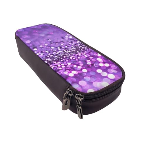 Federmäppchen mit Regenbogen-Schmetterling-Motiv, bedrucktes Leder, multifunktionaler Organizer für Schule, Büro und Reisen, Lila Glitzer bei Nacht, Einheitsgröße, Schulranzen von DENMER