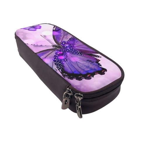 Federmäppchen mit Regenbogen-Schmetterling-Motiv, bedrucktes Leder, multifunktionaler Organizer für Schule, Büro und Reisen, Lila Schmetterling 1, Einheitsgröße, Schulranzen von DENMER