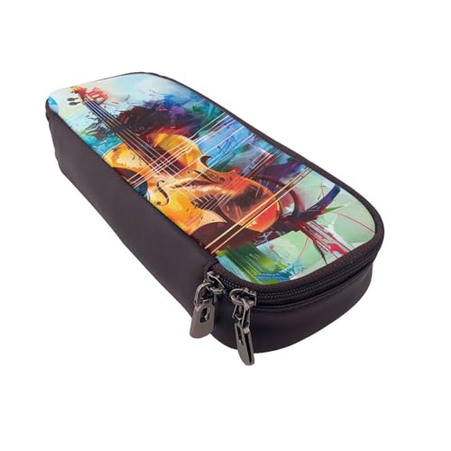 Federmäppchen mit Regenbogen-Schmetterling-Motiv, bedrucktes Leder, multifunktionaler Organizer für Schule, Büro und Reisen, Musikgitarre, Einheitsgröße, Schulranzen von DENMER