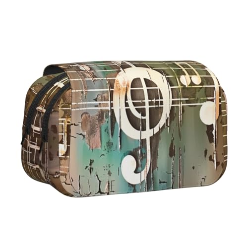 Federmäppchen mit Regenbogenfarben-Holzhintergrund, bedrucktes Flip-Federmäppchen mit 2 Fächern, großes Fassungsvermögen, tragbarer Schreibwaren-Organizer für Schule, Reisen und Kunst, Musiknote von DENMER