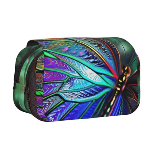 Federmäppchen mit Regenbogenfarben-Holzhintergrund, bedrucktes Flip-Federmäppchen mit 2 Fächern, großes Fassungsvermögen, tragbarer Schreibwaren-Organizer für Schule, Reisen und Kunst, Regenbogen von DENMER