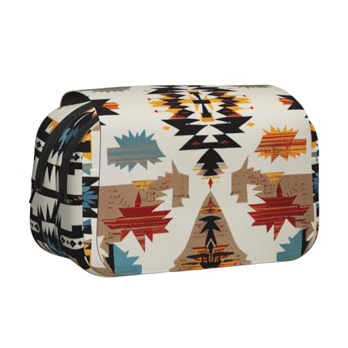 Federmäppchen mit Regenbogenfarben-Holzhintergrund, bedrucktes Flip-Federmäppchen mit 2 Fächern, großes Fassungsvermögen, tragbarer Schreibwaren-Organizer für Schule, Reisen und Kunst, Indianer von DENMER