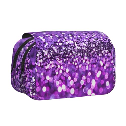 Federmäppchen mit Regenbogenfarben-Holzhintergrund, bedrucktes Flip-Federmäppchen mit 2 Fächern, großes Fassungsvermögen, tragbarer Schreibwaren-Organizer für Schule, Reisen und Kunst, Lila Glitzer von DENMER