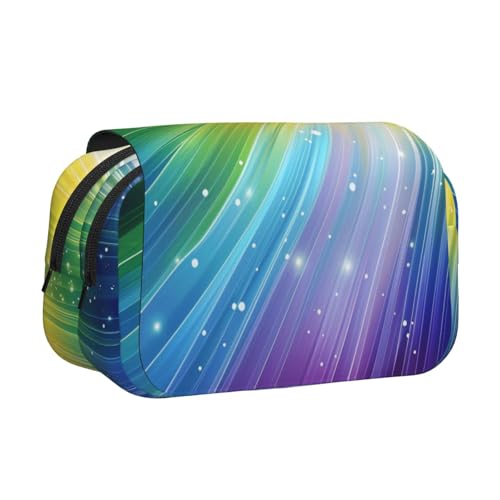 Federmäppchen mit Regenbogenfarben-Holzhintergrund, bedrucktes Flip-Federmäppchen mit 2 Fächern, großes Fassungsvermögen, tragbarer Schreibwaren-Organizer für Schule, Reisen und Kunst von DENMER