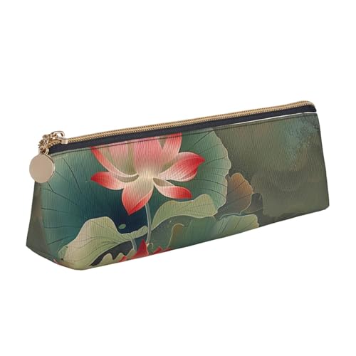 Federmäppchen mit Reißverschluss, Motiv: Bergwasserfall, niedlicher Schreibwaren-Organizer, PVC-Leder, dreieckig, Make-up-Tasche, Stiftebeutel, Lotusblume und Libelle, Einheitsgröße, Schulranzen von DENMER