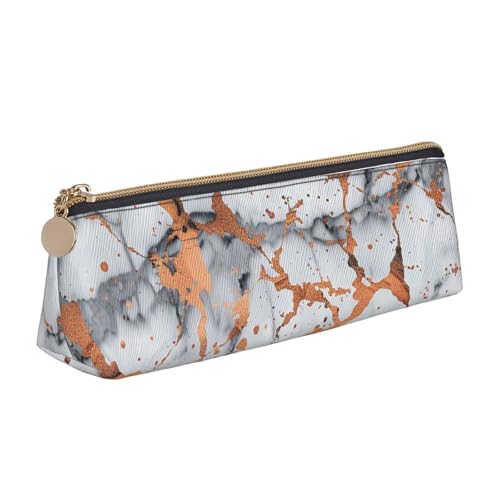 Federmäppchen mit Reißverschluss, Motiv: Bergwasserfall, niedlicher Schreibwaren-Organizer, PVC-Leder, dreieckig, Make-up-Tasche, Stiftebeutel, Marmor-Textur Kupferspritzer., Einheitsgröße von DENMER