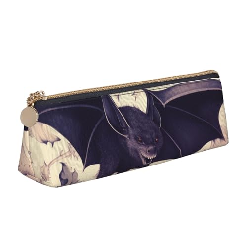 Federmäppchen mit Reißverschluss, Motiv: Bienen, Sonnenblumen, Rose, bedruckt, niedlicher Schreibwaren-Organizer, PVC-Leder, dreieckig, Make-up-Tasche, Stiftebeutel, Fledermausdruck, Einheitsgröße von DENMER