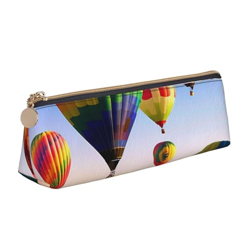 Federmäppchen mit Reißverschluss, Motiv: Jagd fliegende Wildenten am See, niedlicher Schreibwaren-Organizer, PVC-Leder, dreieckig, Make-up-Tasche, Stiftebeutel, Heißluftballons, Einheitsgröße von DENMER