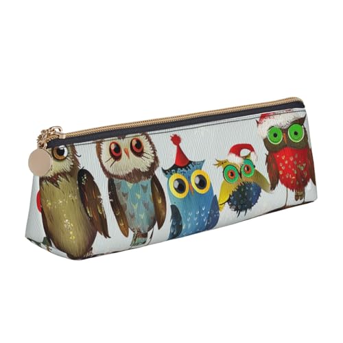 Federmäppchen mit Reißverschluss, Motiv: Musiksymbole, Liebe, niedlicher Schreibwaren-Organizer, PVC-Leder, Dreieck, Make-up-Tasche, Stiftebeutel, Niedliche Weihnachtseulen auf Ast, Einheitsgröße von DENMER