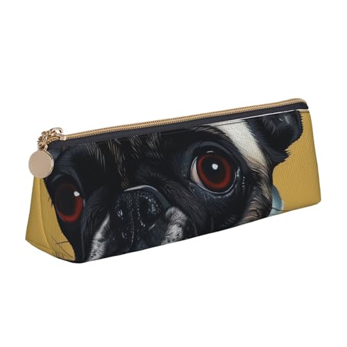 Federmäppchen mit Reißverschluss, Motiv: Musiksymbole, Liebe, niedlicher Schreibwaren-Organizer, PVC-Leder, Dreieck, Make-up-Tasche, Stiftebeutel, Niedlicher Mops, Einheitsgröße, Schulranzen von DENMER