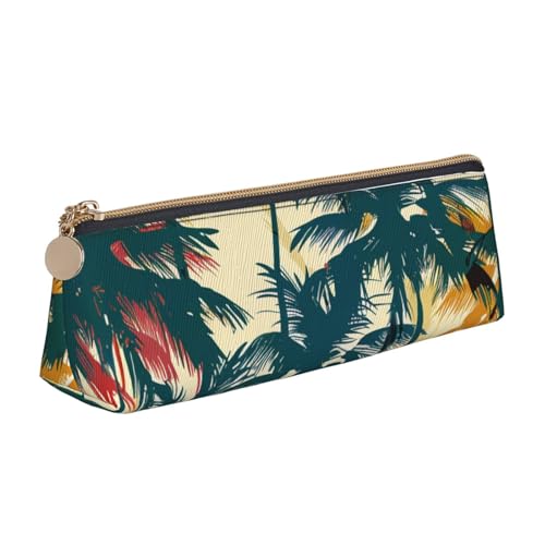 Federmäppchen mit Reißverschluss, Motiv: Piraten-Segelboot, bedruckt, niedlicher Schreibwaren-Organizer, PVC-Leder, dreieckig, Make-up-Tasche, Stiftebeutel, Palmenmuster, Einheitsgröße, Schulranzen von DENMER