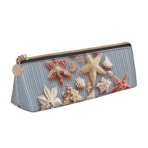 Federmäppchen mit Reißverschluss, Motiv: Sonnenuntergang am Strand, niedlicher Schreibwaren-Organizer, PVC-Leder, dreieckig, Make-up-Tasche, Stifteetui, Muschel Weihnachten, Einheitsgröße, Schulranzen von DENMER