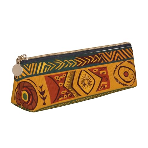 Federmäppchen mit Reißverschluss, Motiv: Totenkopf mit Blumenmuster, niedlicher Schreibwaren-Organizer, PVC-Leder, dreieckig, Make-up-Tasche, Stifteetui, Schwarz, Afrikanische Nationalmuster von DENMER