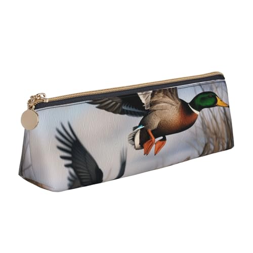 Federmäppchen mit Reißverschluss, Motiv: Westindische Seeküh, niedlicher Schreibwaren-Organizer, PVC-Leder, dreieckig, Make-up-Tasche, Stiftebeutel, Jagd Fliegende Wilde Enten, Einheitsgröße von DENMER