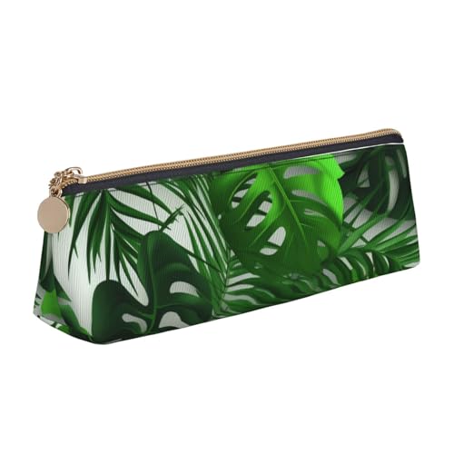 Federmäppchen mit Reißverschluss, Motiv: Westindische Seeküh, niedlicher Schreibwaren-Organizer, PVC-Leder, dreieckig, Make-up-Tasche, Stiftebeutel, Monstera Bananen-Palmblätter, Einheitsgröße von DENMER