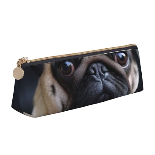 Federmäppchen mit Reißverschluss, bedruckt, Motiv: Frühling Happy Festival, Urlaub, niedlicher Schreibwaren-Organizer, PVC-Leder, dreieckig, Make-up-Tasche, Stiftebeutel, Mops, Einheitsgröße von DENMER