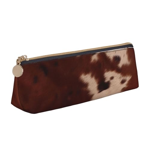 Federmäppchen mit Reißverschluss, bedruckt, Motiv: Frühling Happy Festival, Urlaub, niedlicher Schreibwaren-Organizer, PVC-Leder, dreieckig, Make-up-Tasche, Stiftebeutel, Rotbraunes Rindsleder von DENMER