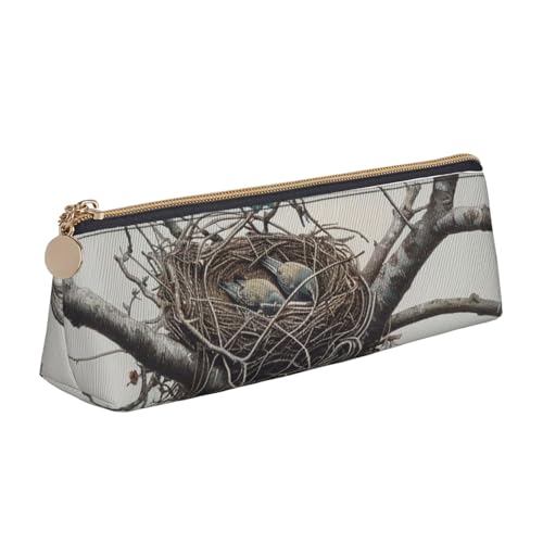 Federmäppchen mit Reißverschluss, gestreift, niedlich, Schreibwaren-Organizer, PVC-Leder, dreieckig, Make-up-Tasche, Stifteetui, Schwarz und Weiß, Vogelnest 1, Einheitsgröße, Schulranzen von DENMER