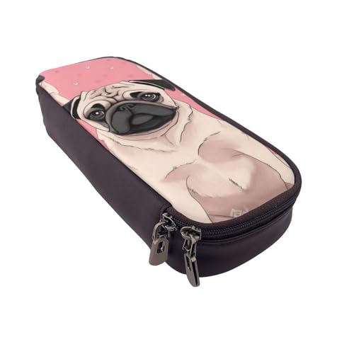 Federmäppchen mit Schaf- und Lämmer-Motiv, bedrucktes Leder, multifunktionaler Organizer für Schule, Büro und Reisen, Niedlicher Mops-Hund, Einheitsgröße, Schulranzen von DENMER