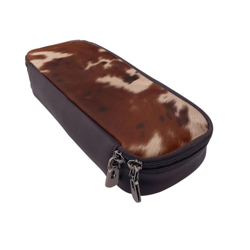 Federmäppchen mit Schaf- und Lämmer-Motiv, bedrucktes Leder, multifunktionaler Organizer für Schule, Büro und Reisen, Rotbraunes Rindsleder., Einheitsgröße, Schulranzen von DENMER