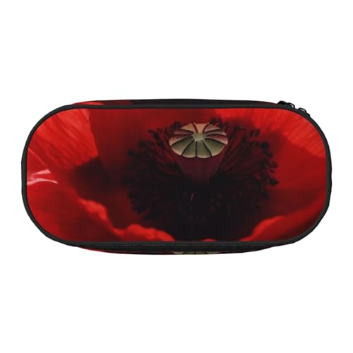 Federmäppchen mit Schaf- und Lämmermotiv, Oxford-Stoff, geräumiges Design, für Schule, Büro, Reisen, Mehrzweck-Schreibwaren und Make-up-Tasche, Rote Mohnblume, Einheitsgröße, Schulranzen von DENMER