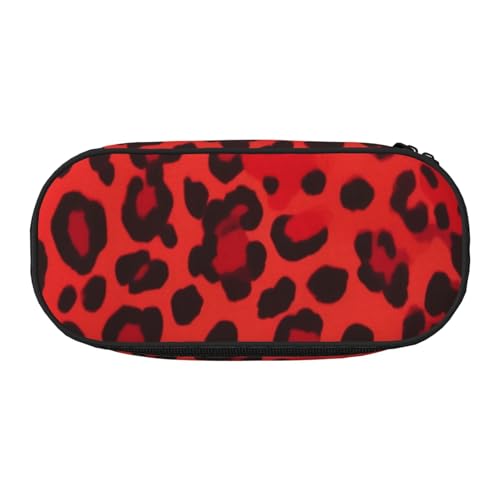 Federmäppchen mit Schaf- und Lämmermotiv, Oxford-Stoff, geräumiges Design, für Schule, Büro, Reisen, Mehrzweck-Schreibwaren und Make-up-Tasche, Rotes Leopardenmuster, Einheitsgröße, Schulranzen von DENMER