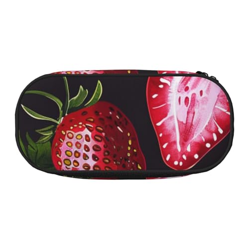 Federmäppchen mit Sonnenblumenfeld-Druck, Oxford-Stoff, geräumiges Design für Schule, Büro, Reisen, Mehrzweck-Schreibwaren und Make-up-Tasche, Erdbeermuster, Einheitsgröße, Schulranzen von DENMER
