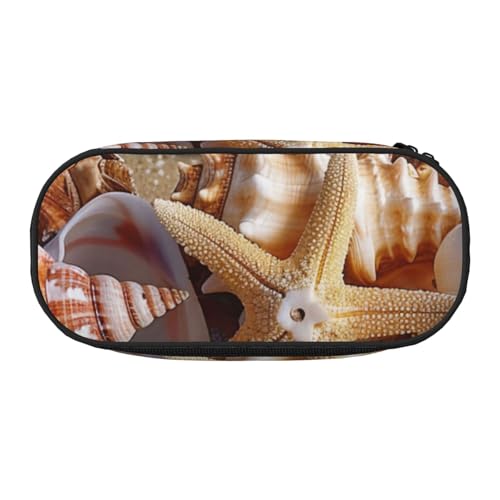 Federmäppchen mit Sonnenblumenfeld-Druck, Oxford-Stoff, geräumiges Design für Schule, Büro, Reisen, Mehrzweck-Schreibwaren und Make-up-Tasche, Muscheln am Strand, Einheitsgröße, Schulranzen von DENMER