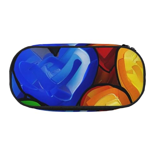 Federmäppchen mit Totenkopf-Motiv, Oxford-Stoff, geräumiges Design für Schule, Büro, Reisen, Mehrzweck-Schreibwaren und Make-up-Tasche, Regenbogenfarbene Gay-Pride-Herzen, Einheitsgröße, Schulranzen von DENMER