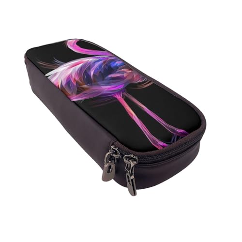 Federmäppchen mit Vogelnest, bedrucktes Leder, multifunktionaler Organizer für Schule, Büro und Reisen, Abstrakter Flamingo, Einheitsgröße, Schulranzen von DENMER
