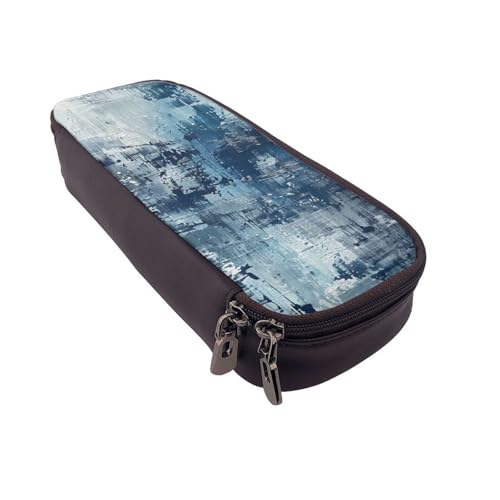 Federmäppchen mit Vogelnest, bedrucktes Leder, multifunktionaler Organizer für Schule, Büro und Reisen, Abstraktes Blau, Einheitsgröße, Schulranzen von DENMER