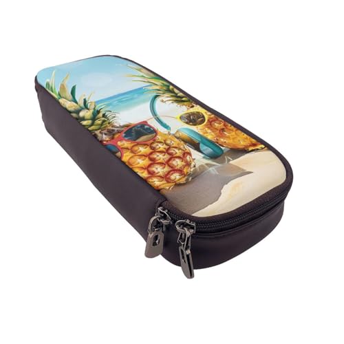 Federmäppchen mit Vogelnest, bedrucktes Leder, multifunktionaler Organizer für Schule, Büro und Reisen, Beach Two Ananas Sea, Einheitsgröße, Schulranzen von DENMER