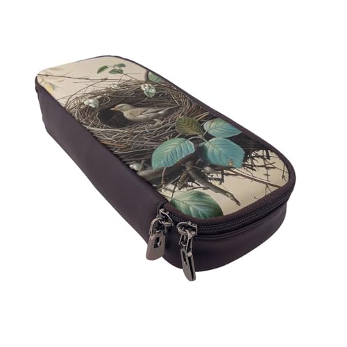 Federmäppchen mit Vogelnest, bedrucktes Leder, multifunktionaler Organizer für Schule, Büro und Reisen, Vogelnest, Einheitsgröße, Schulranzen von DENMER