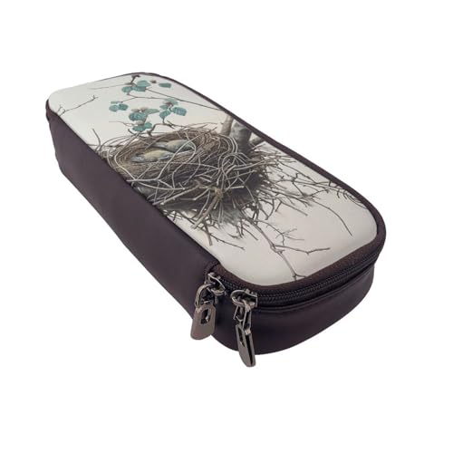 Federmäppchen mit Vogelnest, bedrucktes Leder, multifunktionaler Organizer für Schule, Büro und Reisen, Vogelnest 1, Einheitsgröße, Schulranzen von DENMER